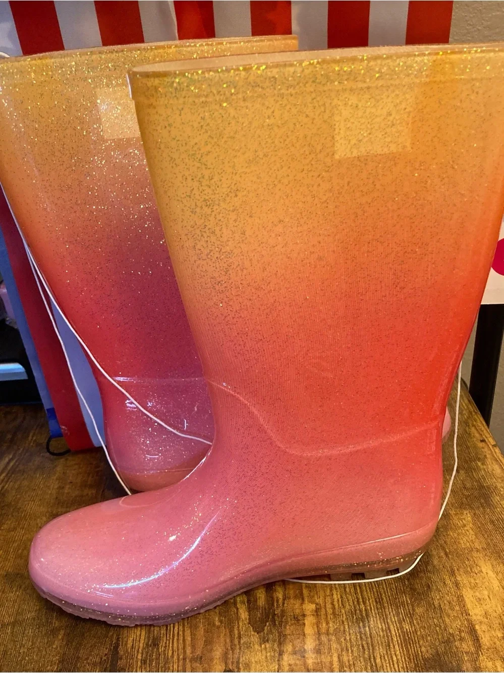 Cat & Jack Girls CeCe Pink Yellow Rain boots Size 5 new